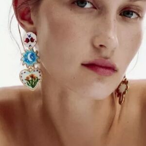 NEW! Zara Colorful Palm Tree, Floral Heart Dangling Drop Gold Post Earrings